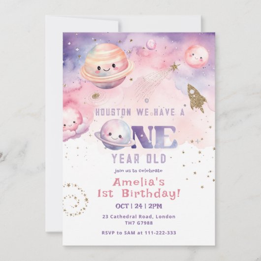 Houston, we hebben een One year old Space meisje r Kaart (Voorkant)