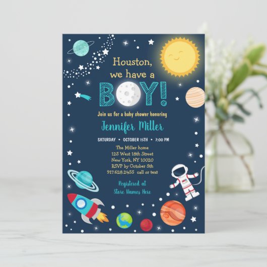 Houston We hebben een padvinder Baby shower Kaart (Staand voorkant)