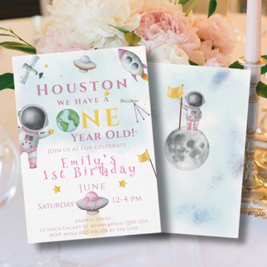 Houston We hebben een ruimtemeisje van een jaar ou Kaart
