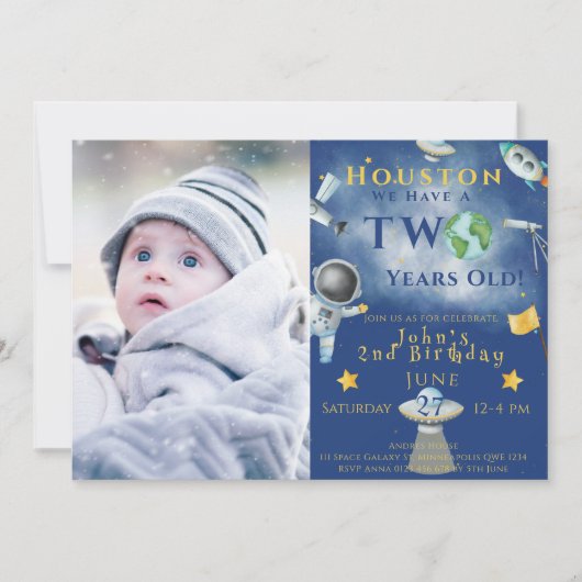 Houston We hebben een twee jaar oude ruimtevaarder Kaart (Voorkant)