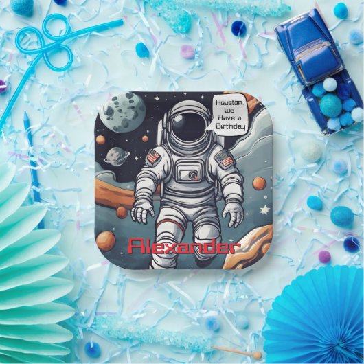 Houston, we hebben een verjaardag! Astronaut Paper Papieren Bordje (Feest)