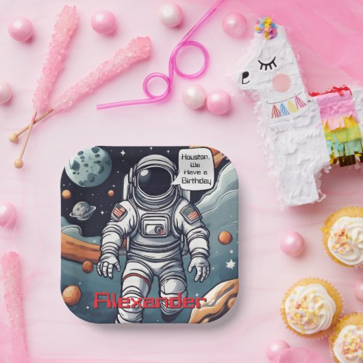 Houston, we hebben een verjaardag! Astronaut Paper Papieren Bordje (Feest)