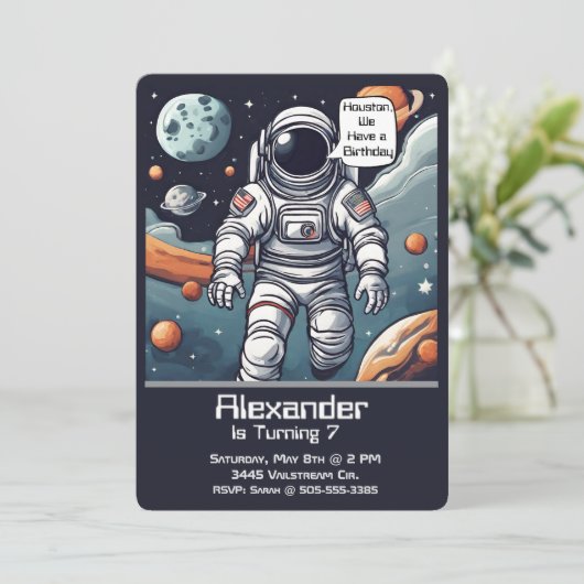Houston, we hebben een verjaardag! Verjaardag astr Kaart (Staand voorkant)