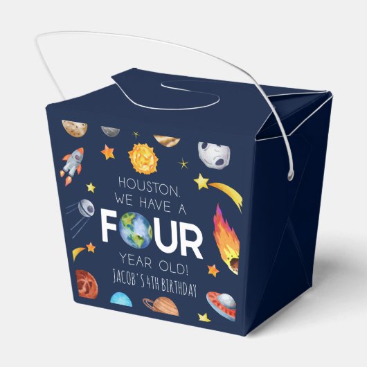 Houston We hebben een vier jaar oud 4e verjaardags Bedankdoosjes (Achterkant)