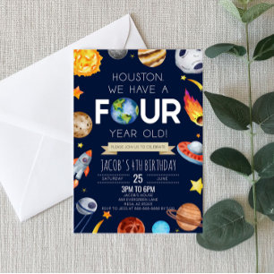 Houston We hebben een vier jaar oud 4e verjaardags Kaart