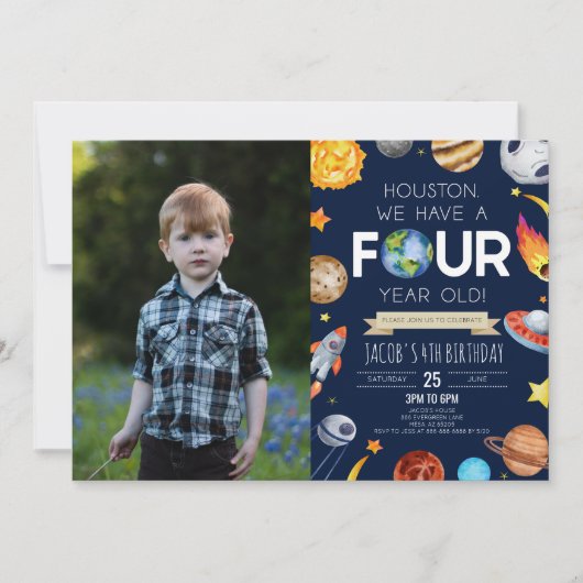 Houston We hebben een vier jaar oud 4e verjaardags Kaart (Voorkant)