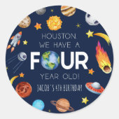 Houston We hebben een vier jaar oud 4e verjaardags Ronde Sticker (Voorkant)