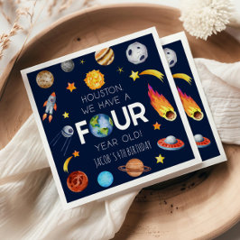 Houston We hebben een vier jaar oud 4e verjaardags Servet