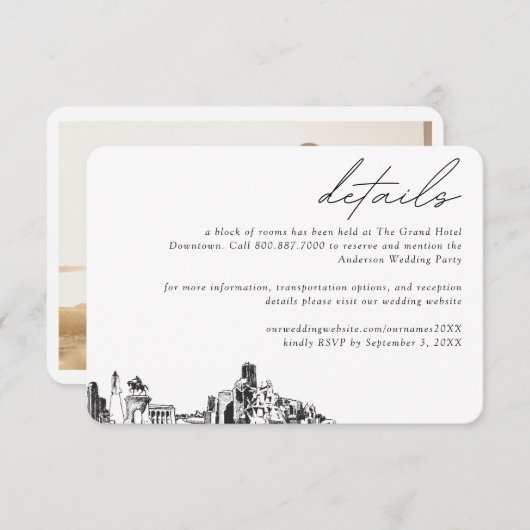 Houston Wedding Hotel Kamer Blok Details Informatiekaartje (Voorkant / Achterkant)