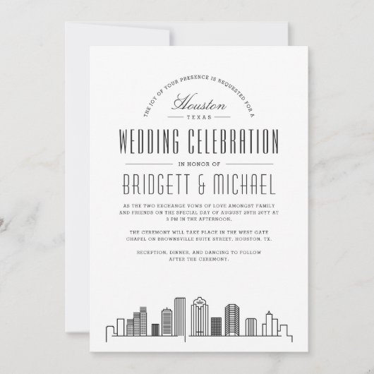 Houston Wedding | Moderne Deco Skyline Kaart (Voorkant)
