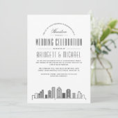 Houston Wedding | Moderne Deco Skyline Kaart (Staand voorkant)