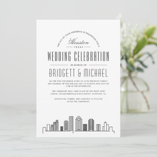 Houston Wedding | Moderne Deco Skyline Kaart (Staand voorkant)