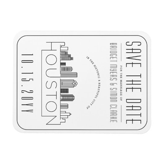 Houston Wedding Stylized Skyline Save the Date Magneet (Horizontaal)