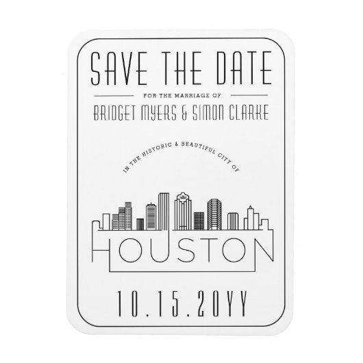 Houston Wedding Stylized Skyline Save the Date Magneet (Verticaal)
