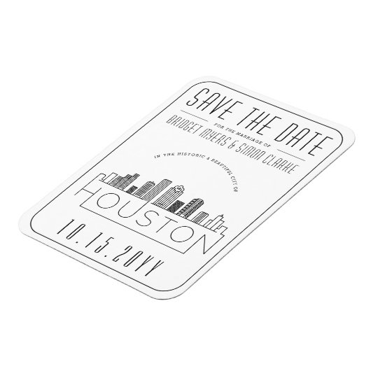 Houston Wedding Stylized Skyline Save the Date Magneet (Linkerzijde)