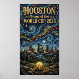 Houston Wereldbeker 2026 Nacht Reflectie Voetbal Poster