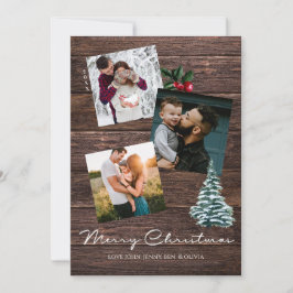 Hout 3 Foto Prettig kerstfeest met boom & hulstbes Kaart