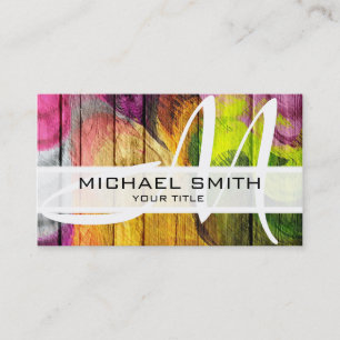Hout Abstract gekleurd modern monogram #6 Visitekaartje