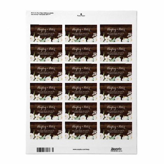 Hout Adresetiketten Stickers Wit Bloemen (Full Sheet)
