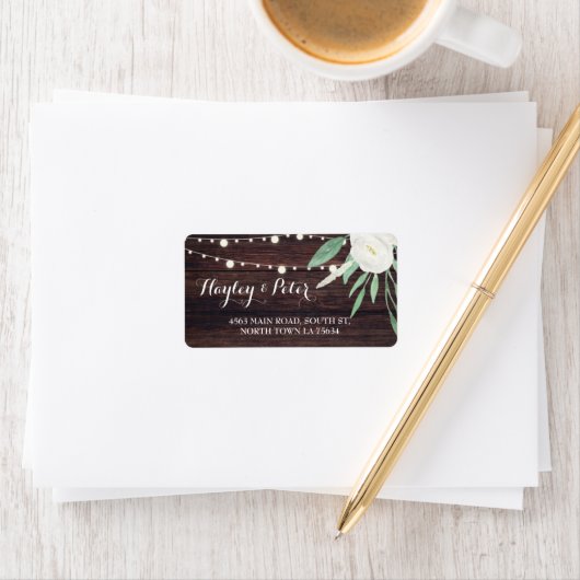 Hout Adresetiketten Witte bloemen Weddenschap Etiket (Insitu)