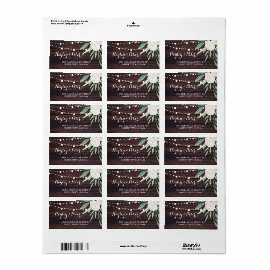 Hout Adresetiketten Witte bloemen Weddenschap Etiket (Full Sheet)
