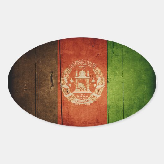 Hout Afghanistan Vlag; Afghaans Ovale Sticker (Voorkant)