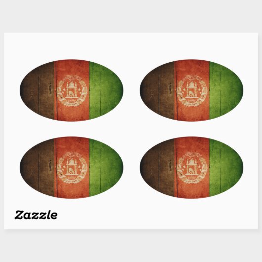 Hout Afghanistan Vlag; Afghaans Ovale Sticker (Vel)