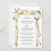 Hout Arbor Arch Ivoor Wit Rustiek Bloemen Huwelijk Kaart (Voorkant)