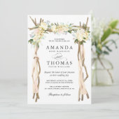 Hout Arbor Arch Ivoor Wit Rustiek Bloemen Huwelijk Kaart (Staand voorkant)