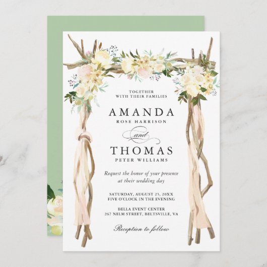 Hout Arbor Arch Ivoor Wit Rustiek Bloemen Huwelijk Kaart (Voorkant / Achterkant)