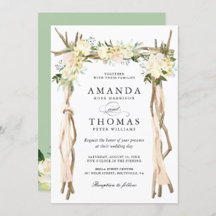 Hout Arbor Arch Ivory White Rustic Floral Wedding Kaart
