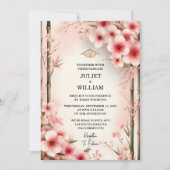 Hout Bamboe Roze Sakura Kersenbloesem Bruiloft Kaart (Voorkant)