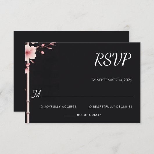 Hout Bamboe Roze Sakura Kersenbloesem Bruiloft RSVP Kaartje (Voorkant / Achterkant)