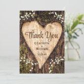 Hout Bark Baby Breath Heart Rustic Wedding Bedankkaart (Staand voorkant)