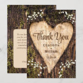 Hout Bark Baby Breath Heart Rustic Wedding Bedankkaart (Voorkant / Achterkant)