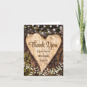 Hout Bark Baby Breath Heart Rustic Wedding Bedankkaart