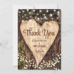 Hout Bark Baby Breath Heart Rustic Wedding Bedankkaart