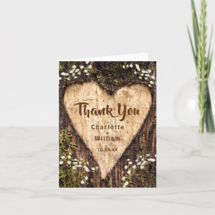 Hout Bark Baby Breath Heart Rustic Wedding Bedankkaart