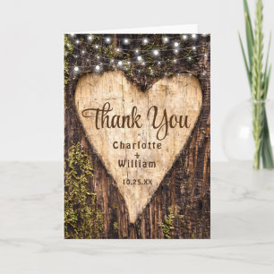 Hout Bark Baby Breath Heart Rustic Wedding Bedankkaart
