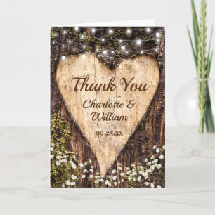 Hout Bark Baby Breath Heart Rustic Wedding Bedankkaart