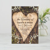 Hout Bark Baby Breath Heart Rustic Wedding Kaart (Staand voorkant)