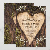 Hout Bark Baby Breath Heart Rustic Wedding Kaart (Voorkant / Achterkant)