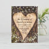 Hout Bark Baby Breath Heart Rustic Wedding Kaart (Staand voorkant)
