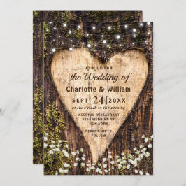 Hout Bark Baby Breath Heart Rustic Wedding Kaart