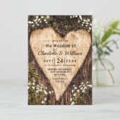 Hout Bark Baby Breath Heart Rustic Wedding Kaart (Staand voorkant)