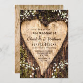 Hout Bark Baby Breath Heart Rustic Wedding Kaart (Voorkant / Achterkant)