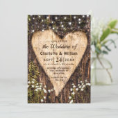 Hout Bark Baby Breath Heart Rustic Wedding Kaart (Staand voorkant)