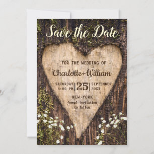Hout Bark Baby Breath Heart Rustic Wedding Save The Date