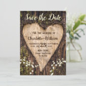 Hout Bark Baby Breath Heart Rustic Wedding Save The Date (Staand voorkant)
