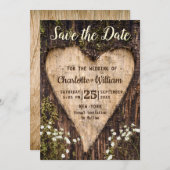 Hout Bark Baby Breath Heart Rustic Wedding Save The Date (Voorkant / Achterkant)